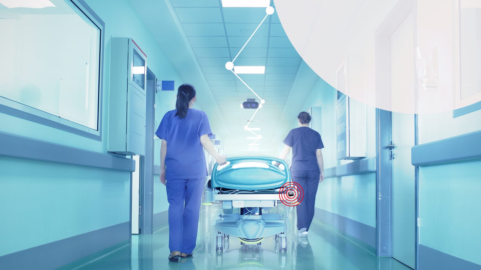 Hospital corridor with mobile medical equipment