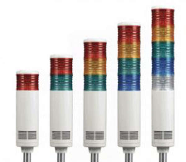 Signal light stacks used for go, re-scan, and stop load-verification alerts